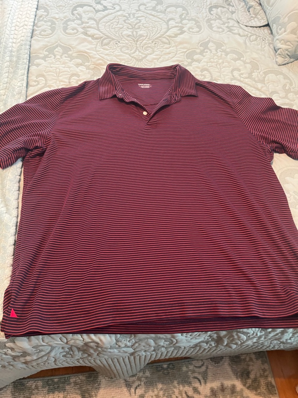 UNTUCKit Men's Burgundy and Black Thin-Striped Polo